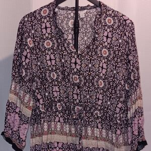 Cato Black and Pink Floral Blouse